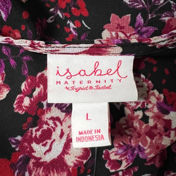 Isabel Maternity Floral Print 3/4 Sleeve Button Chiffon Blouse - Large - NWT - Picture 2 of 8